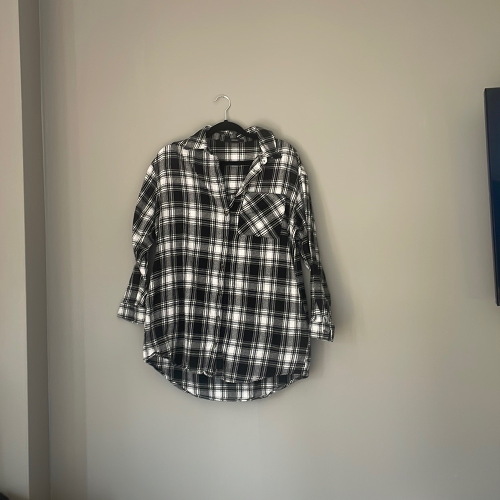 Oversized flannel dress.